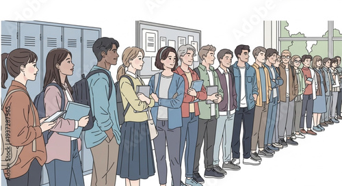 Line of Diverse People Waiting in Queue.