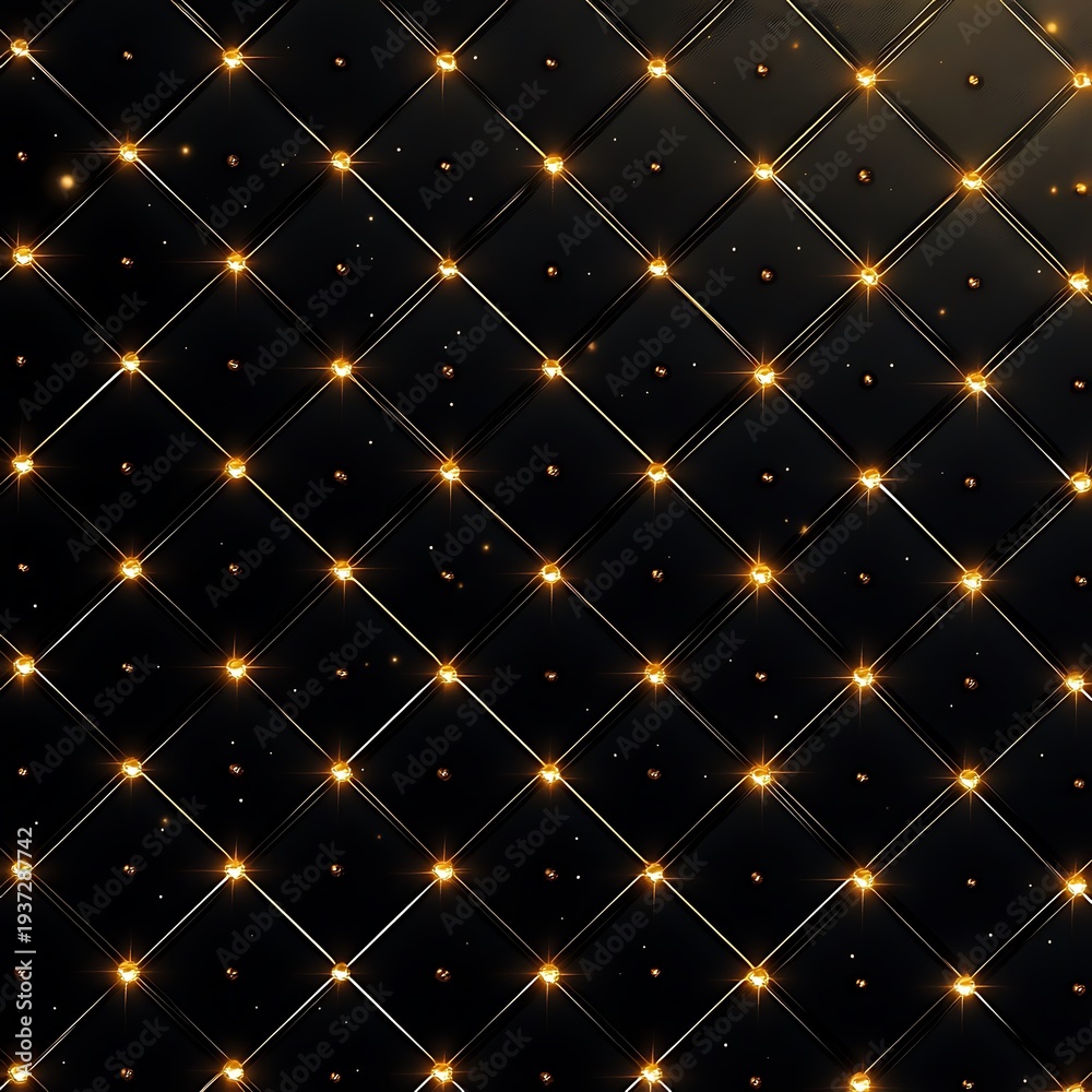Obraz premium Black and gold luxurious seamless quilted background with many glowing golden button studs and glitter