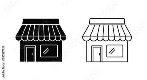 Two storefront icons a filled black version and a linear white version