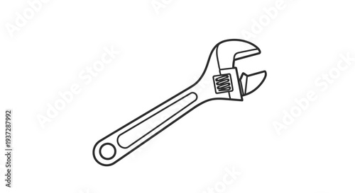 Simple line drawing of an adjustable wrench on a white background