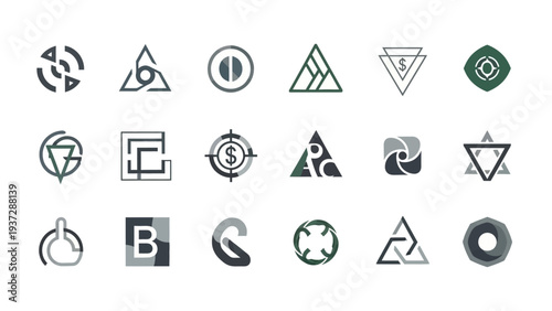 Modern abstract geometric logos on a white background.