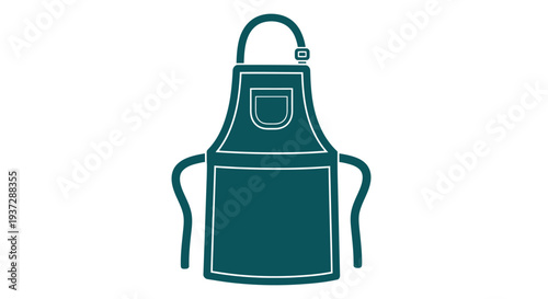Green apron with white outline pocket.