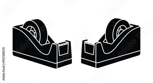 Two black and white illustrations of tape dispensers side by side