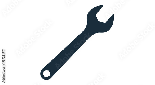 A dark blue wrench icon isolated on a plain white background