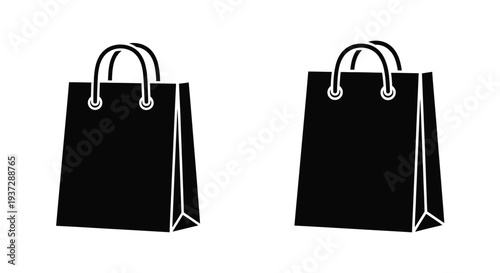 Two black shopping bags depicted in a simple minimalist style