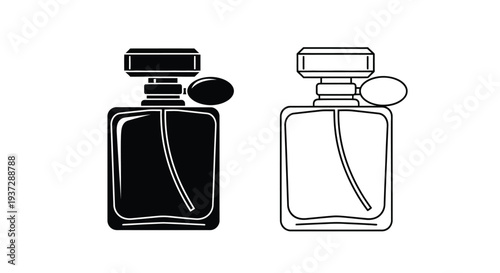 Two perfume bottle illustrations one black and one white outline
