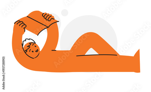 Man lying down and reading book for education and relaxationConcept. Character Vector illustration design.