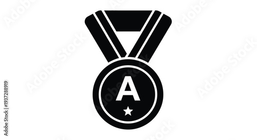 Black silhouette of a medal with a central a and star symbol