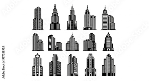 Black and White City Skyscrapers Illustration.