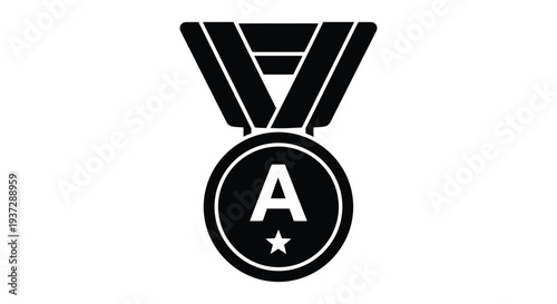 Black and white image of a medal with a central letter a