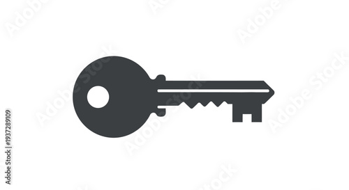 A simple black silhouette of a classic metal key on a white background