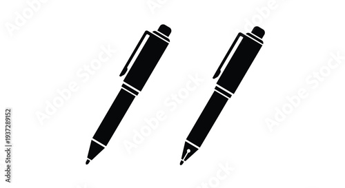 Two black pens are depicted in a simple minimalist style