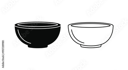 Two simple bowl illustrations one black one white side by side