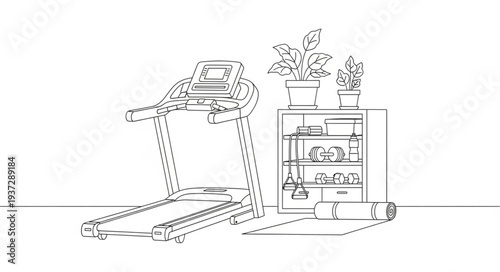 Treadmill and Desk Illustration Concept.