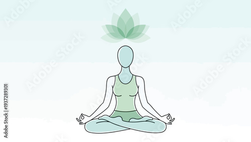 Person meditating in lotus position with a lotus flower above.