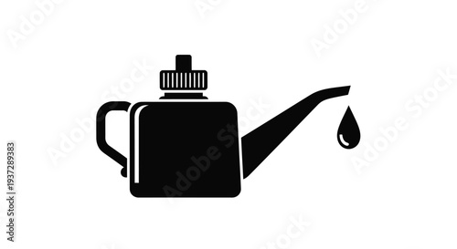 Simple black silhouette of an oil can with a single drop