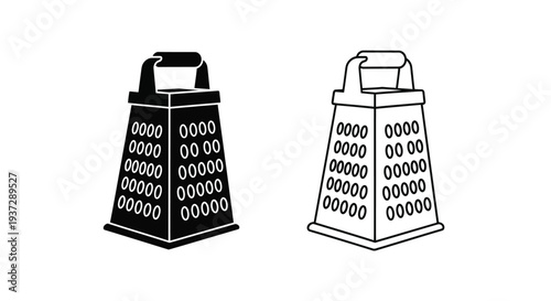 Two black and white illustrations of box graters for kitchen use