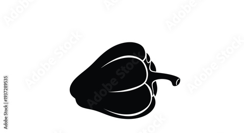 A minimalist black silhouette of a bell pepper on a white background