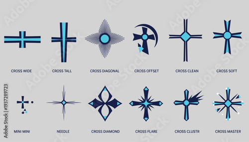 Collection of Unique Cross Designs Featuring Various Shapes and Styles for Graphic Use