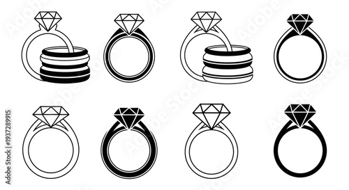 Collection of Diamond Rings for Wedding and Engagement, Featuring Solitaire and Stackable Designs, Ideal for Jewelry and Fashion Concepts