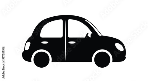 Simple black silhouette of a modern hatchback car with rounded features