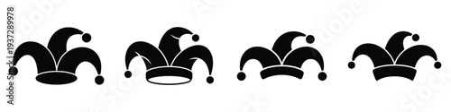 Jester Hat Silhouette Vector Set – Funny April Fools Day Icons, Joker Cap Illustration, Carnival Fool Hat Clipart, Comedy Festival Symbol, Black and White Humor Design Elements
