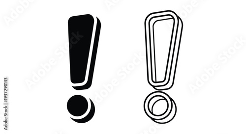 Black and white illustration of an exclamation mark and a paperclip