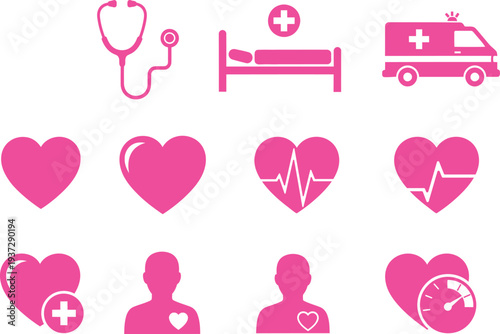 Healthcare symbols and icons for medical services and support