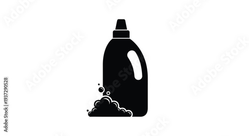 Simple black silhouette of a laundry detergent bottle with bubbles