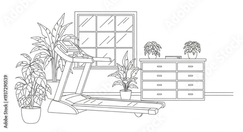 Black and White Bedroom Furniture Illustration.