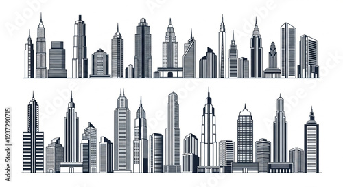 City Skyline Silhouette Skyscrapers Urban Landscape.