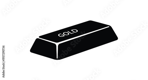 A simple black and white illustration of a gold bar with the word gold