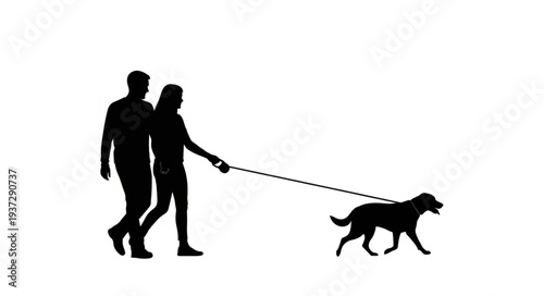 Couple Walking Dog Silhouette.