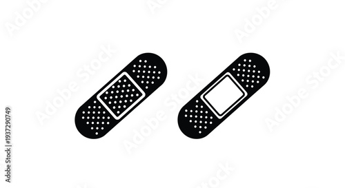 Two adhesive bandages depicted in a simple black and white illustration