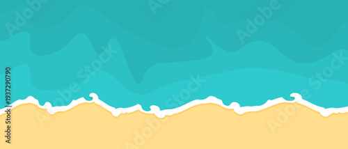 Summer background. Top View of Beach with ocean waves and sand.Vector graphics.