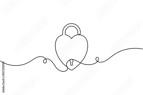 Privacy lock icon continuous one line and single art drawing on white background minimalist secure private sign symbol outline vector illustration