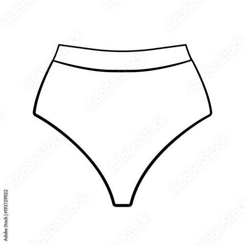Black outline of high waist bikini bottom. Minimal line vector illustration of female swimwear isolated on white background.