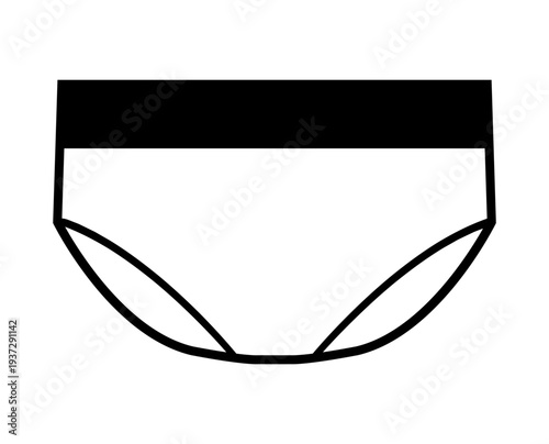 Black silhouette vector illustration of female bikini bottoms with high waist design. Minimal flat swimwear isolated on white background.
