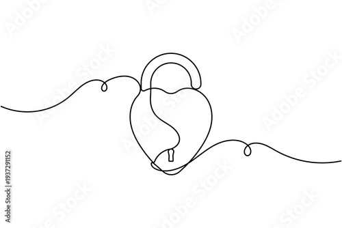 Privacy lock icon continuous one line and single art drawing on white background minimalist secure private sign symbol outline vector illustration