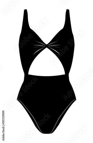 Принти на полотні Black silhouette of women monokini swimsuit with front knot and stomach cut out