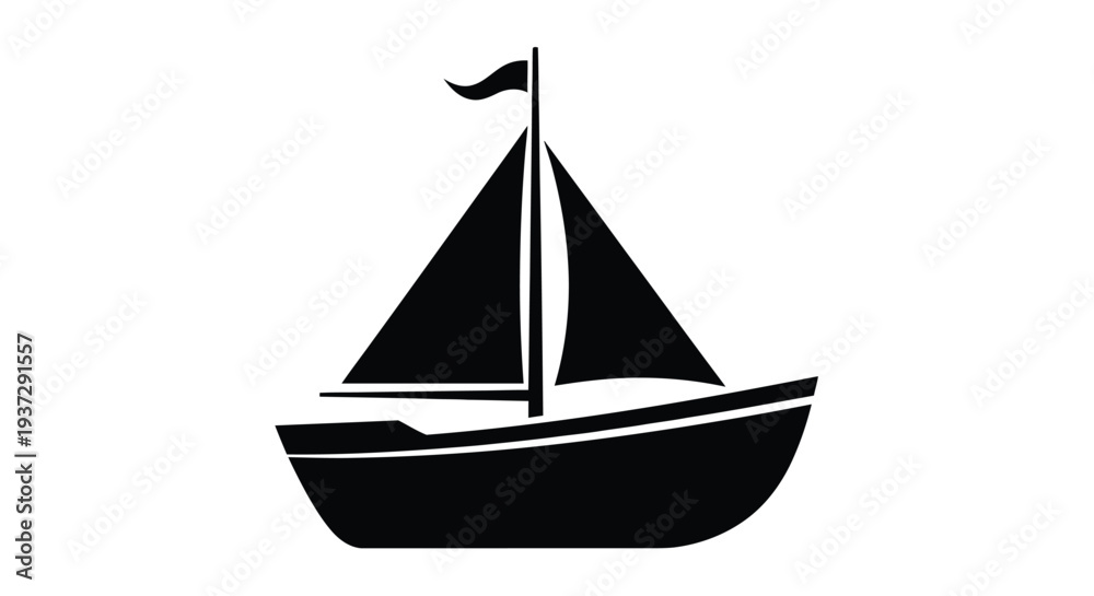 Obraz premium Simple black silhouette of a sailboat on a white background