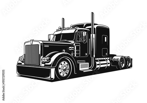 Semi Truck Vector, Big Rig Truck Silhouette Illustration