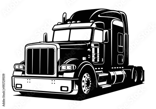 Semi Truck Vector, Big Rig Truck Silhouette, Semi Trailer Tractor Illustration