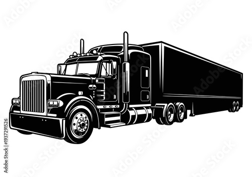 Semi Truck Trailer Vector, Big Rig Truck Silhouette Illustration