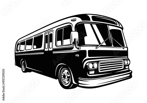 Vintage Bus Vector, Retro Shuttle Bus Silhouette Illustration
