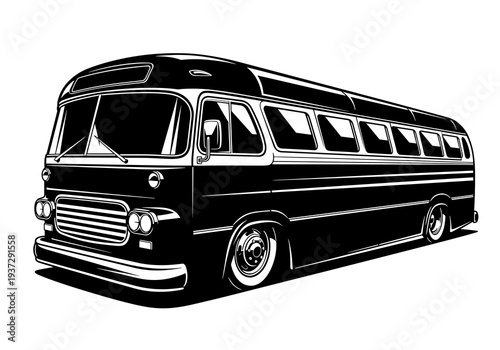 Vintage Bus Vector, Retro Coach Bus Silhouette Illustration