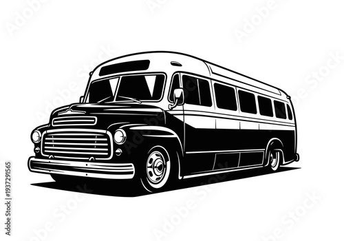 Vintage Bus Vector, Retro Bus Silhouette Illustration