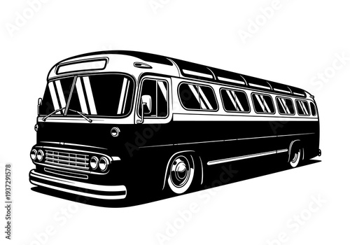 Vintage Bus Vector, Retro Coach Silhouette Illustration