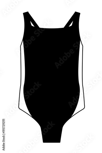 Outline vector illustration of a women one piece swimsuit with wide straps and side panels. Minimal flat swimwear design isolated on white background.