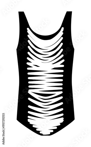 Minimal vector illustration of women vintage style one piece swimsuit or bodysuit with square neckline, cutout design and lace up front. Stylish Brazilian style swimwear isolated on white background.